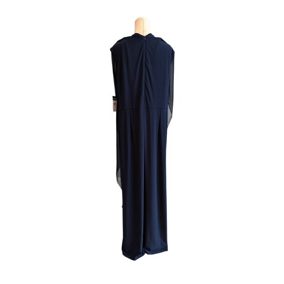 Lauren Ralph Lauren‎ Dress Womens 18 Navy Evening Gown Cape Overlay Formal Maxif - Picture 4 of 10